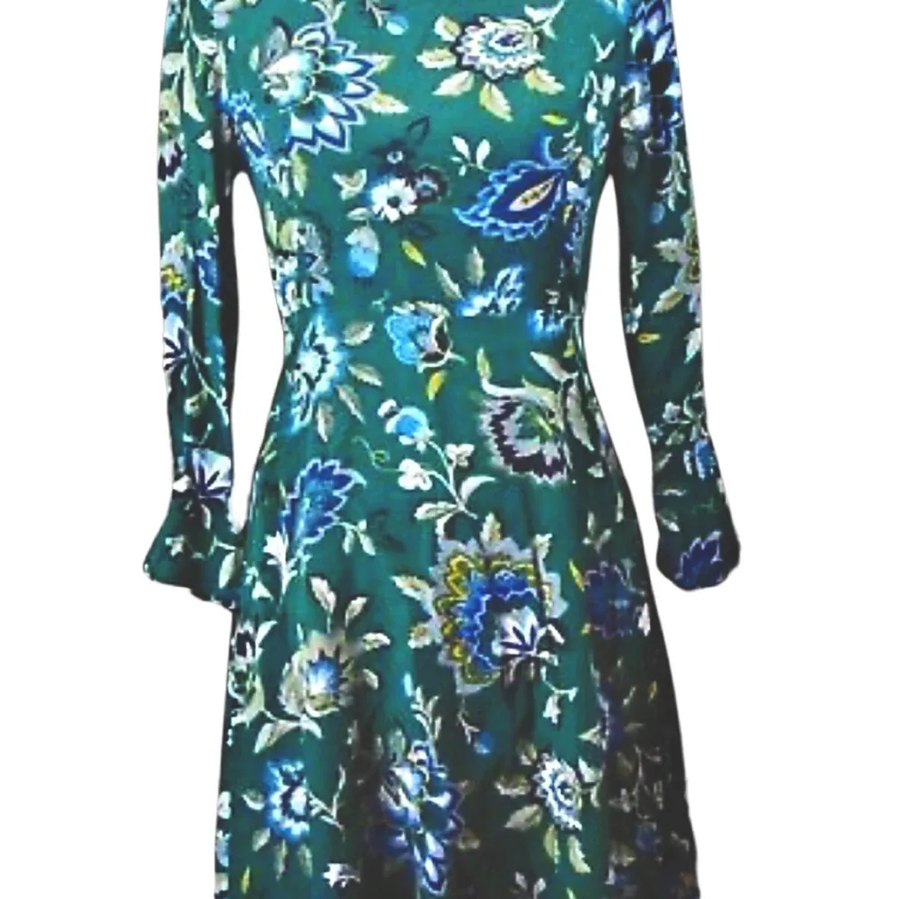 Old Navy long bell sleeve green and blue floral dress size 12 - Image 2