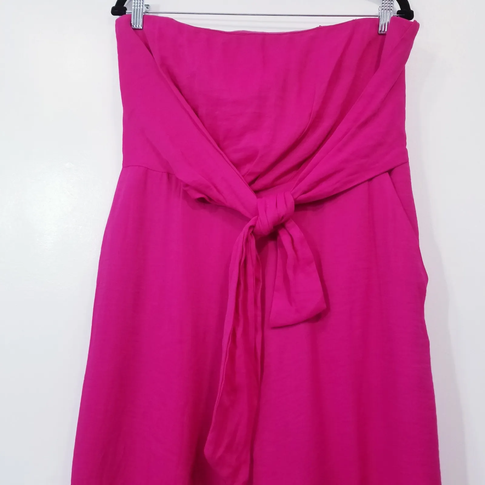 Anthropologie MAEVE Hot Pink Jumpsuit Smocked Strapless Wide Leg - Image 4