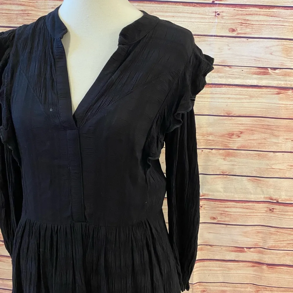 Black Ruffle Short Sleeve Dress, Size Small - Image 2