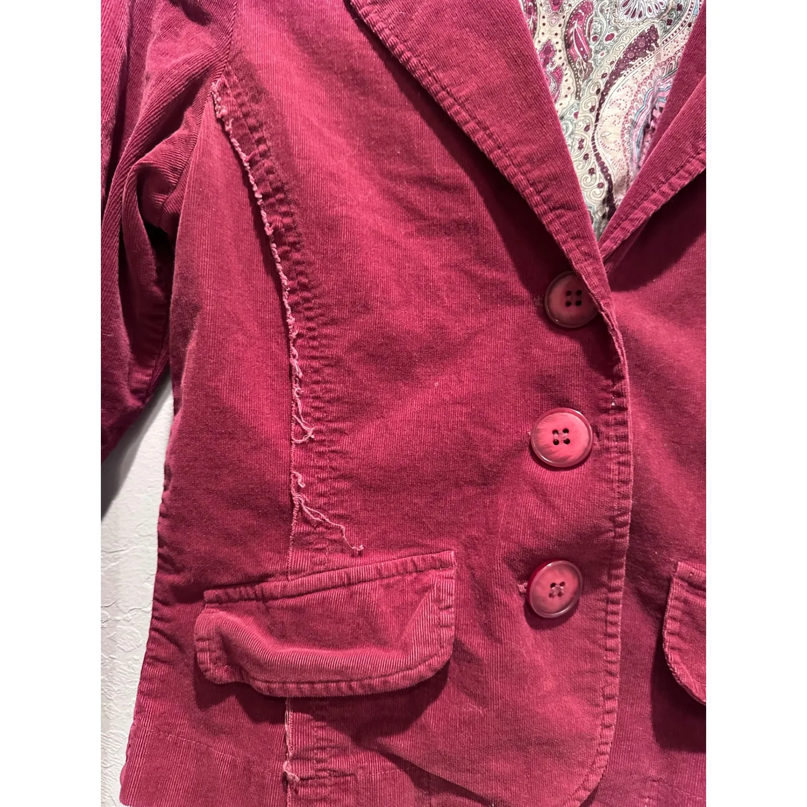 Vintage Wet Seal Burgundy Corduroy Cropped Blazer Jacket Medium Grunge Y2K - Image 5