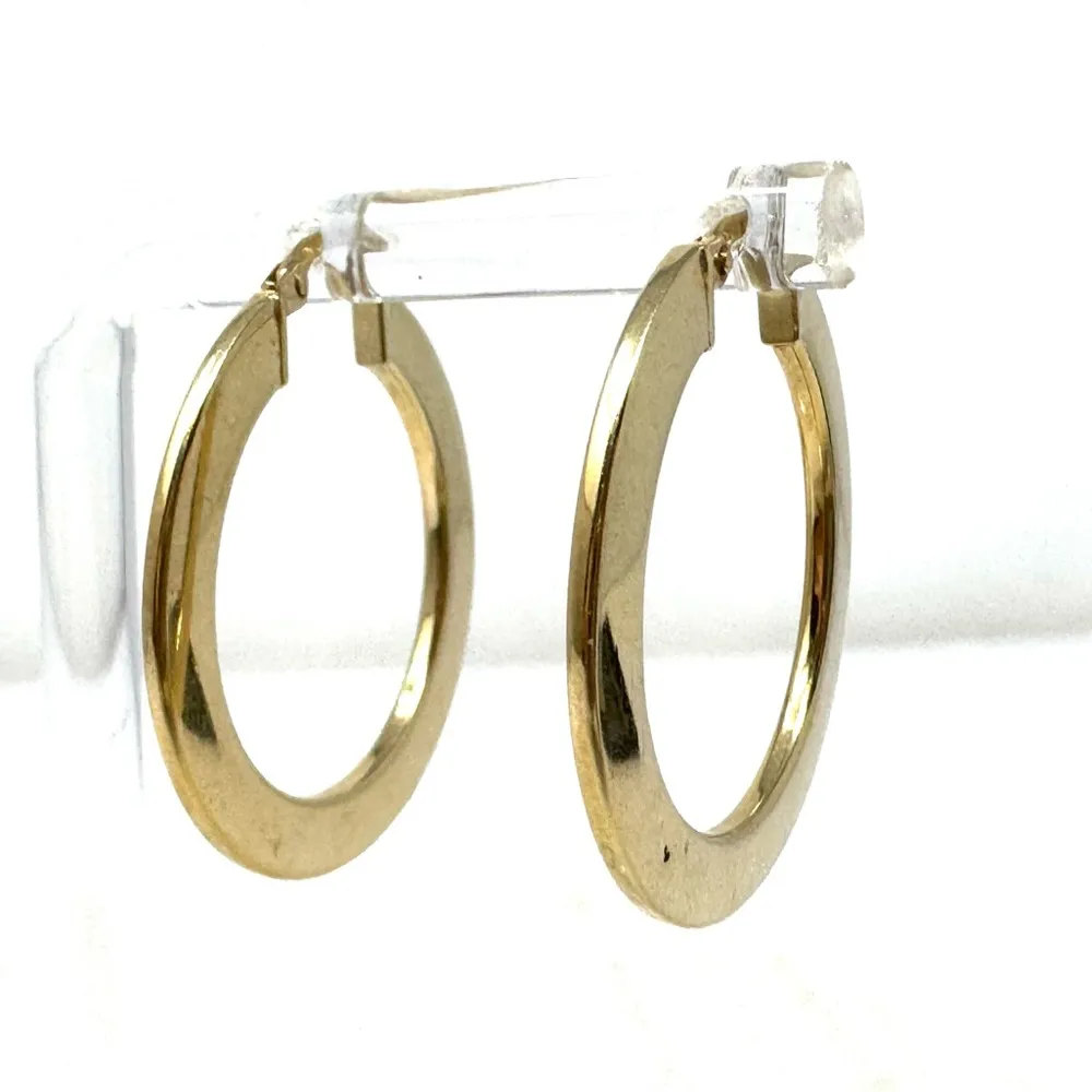Solid 14K yellow gold flat hoop earrings, made in Italy - Image 3
