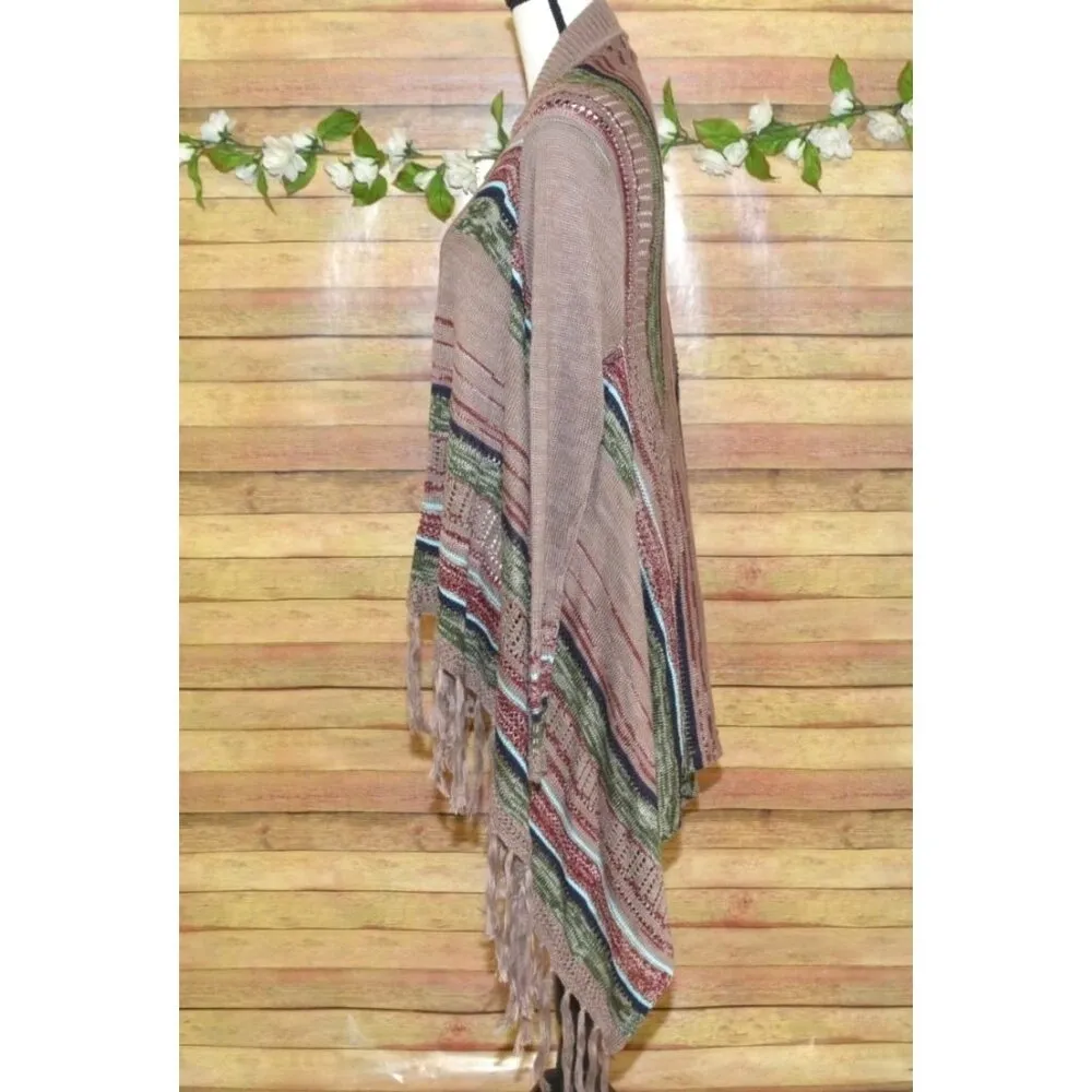 NWT Umgee Open Front Boho Fringe Cardigan Sweater Size M Fringe Long Sleeve Neut - Image 6