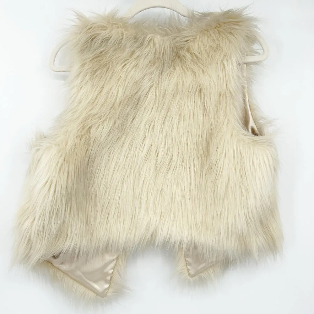 H&M Divided Womens Y2K Mob Wife Chic Layer Cozy Soft Faux Fur Vest Size 12 Cream - Image 5
