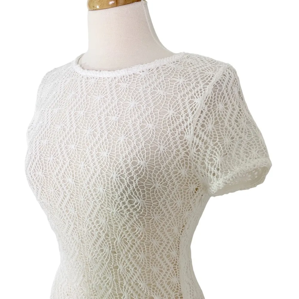Lovers + Friends Crochet Short Sleeve Maci Cover Up Dress White Size M - Image 8