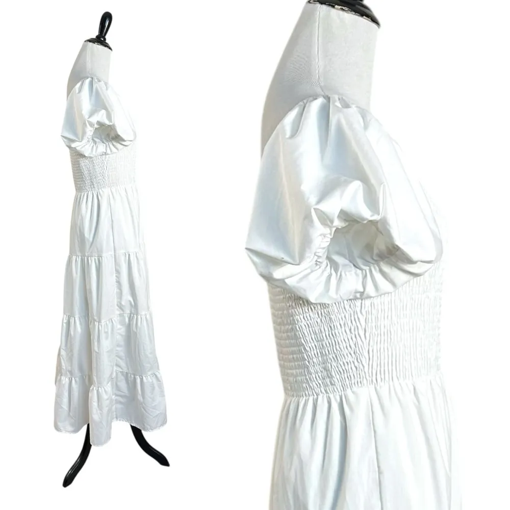 Pretty Garden Ethereal Dainty Tiered Midi Dress White Small Bubble Sleeve NWT - Image 8