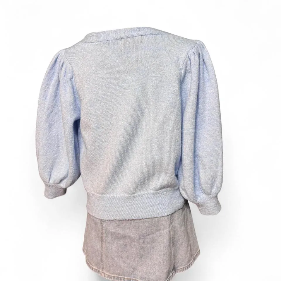 Kayla's Armoire Powder Blue Cropped Cardigan Puff Sleeve Soft Girl Aesthetic L Size L - Image 3