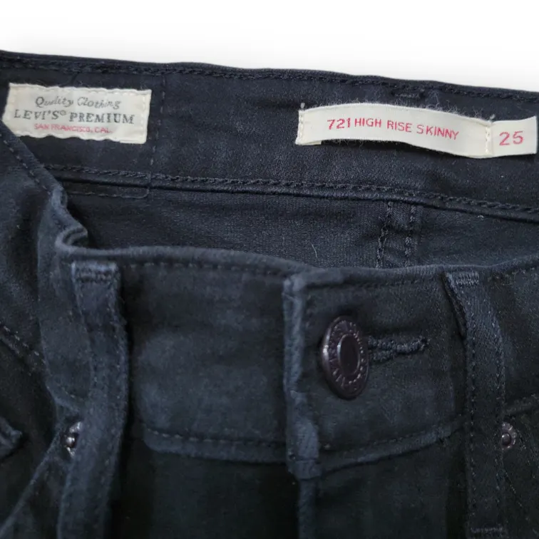 Levi's Jeans Size 25 Women's Levi's 721 High Rise Skinny Jeans Stretch Black Denim Pants  - Image 5