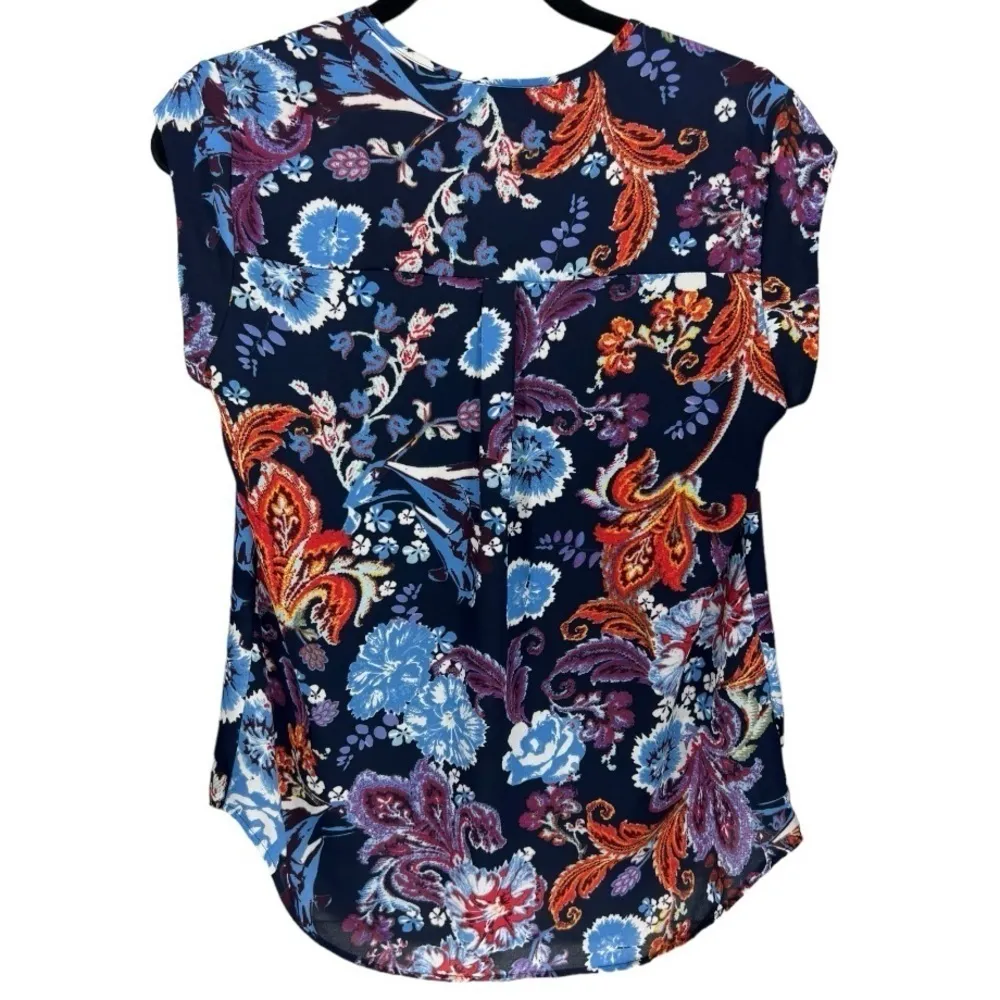 DR2 Floral Keyhole Cap Sleeve Blouse S‎ Blue - Image 3