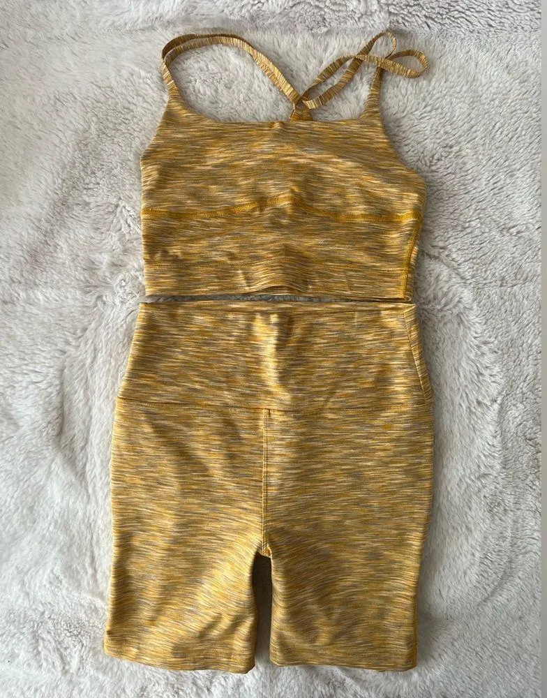 Outdoor Voices Matching Set Free Flow Crop Top and Bike shorts Sunset Yellow - Image 2