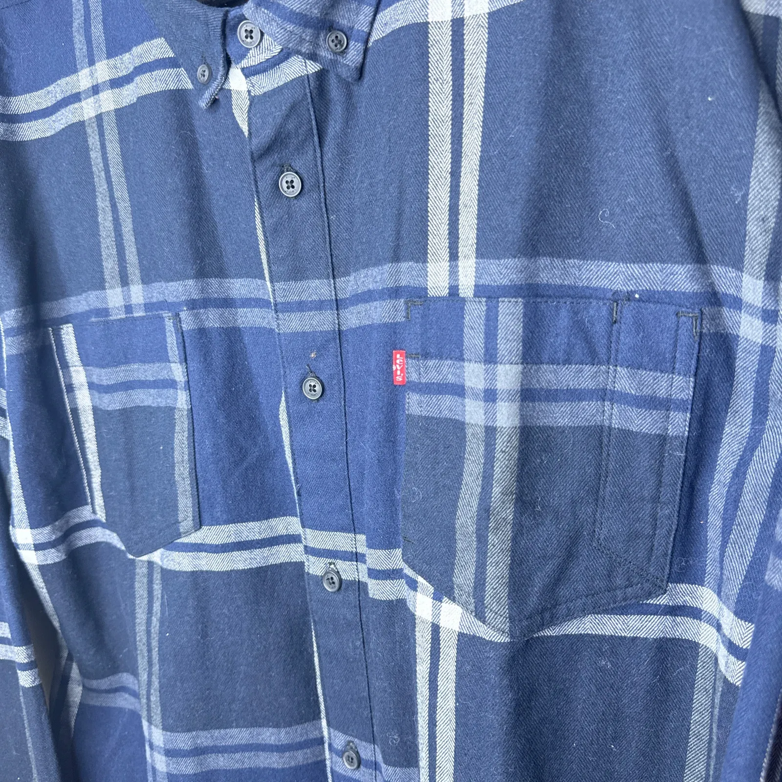 Levi's‎ Women's Relaxed Fit XXL Blue Plaid Flannel Shirt Button Up Long Sleeves - Image 3