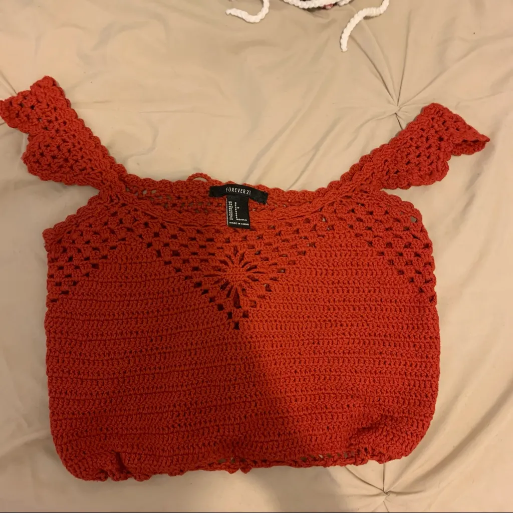 Red Crochet crop top with drawstring Size Small - Image 6