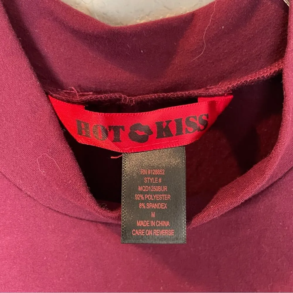 HOT KISS Burgundy Cold Shoulder Dress w/ 3/4 Sleeves Size M - Image 2