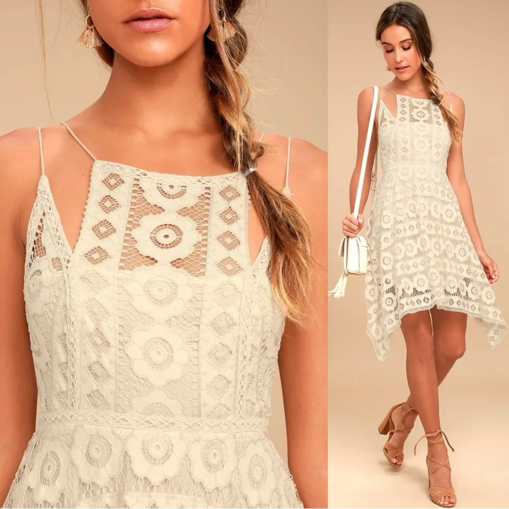 Free People Ethereal Fairy Lace Apron Handkerchief Dress Ivory Nude Bohemian 4 - Image 4