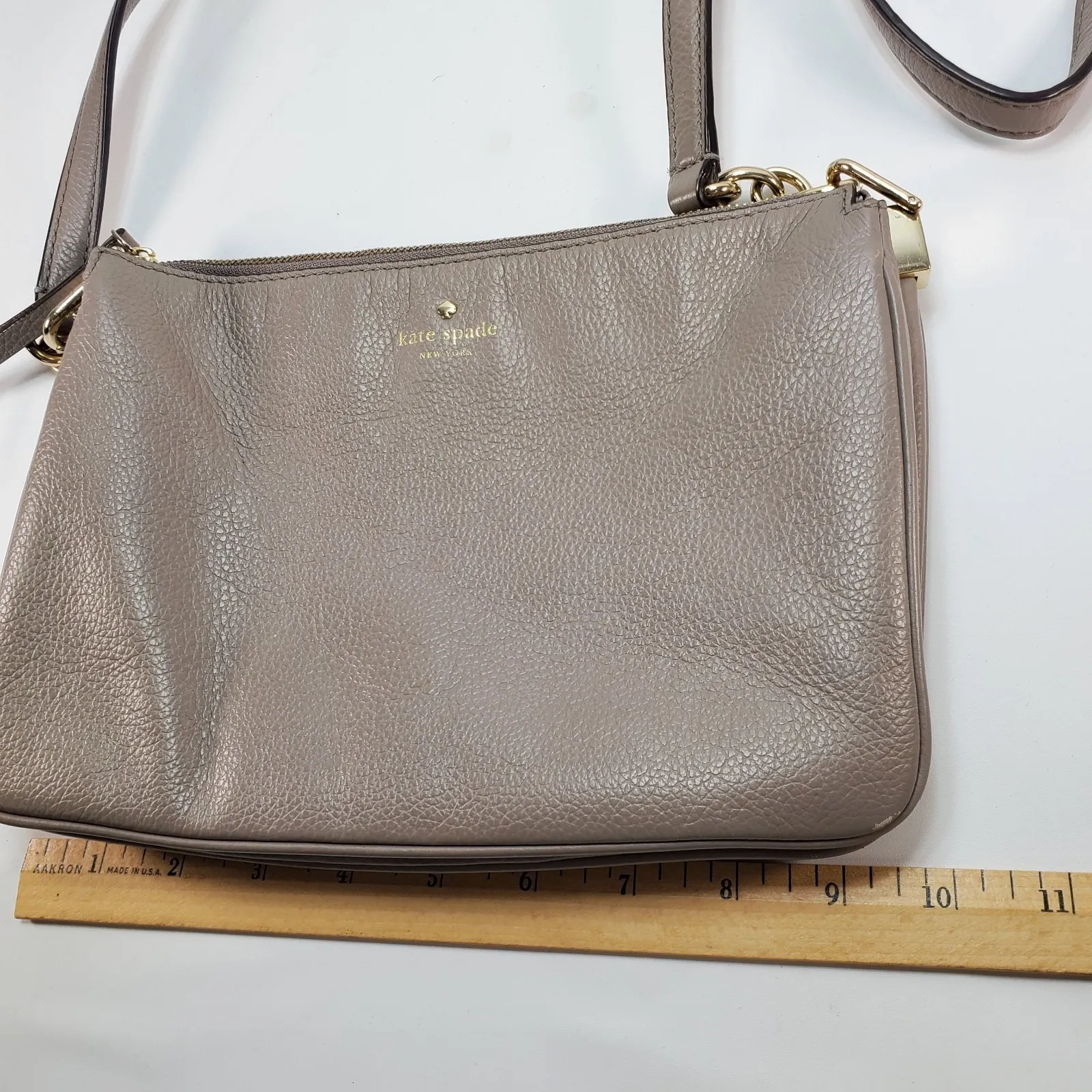 Kate Spade New‎ York Leila Womens Leather Triple Gusset Crossbody Bag Taupe Nude - Image 10