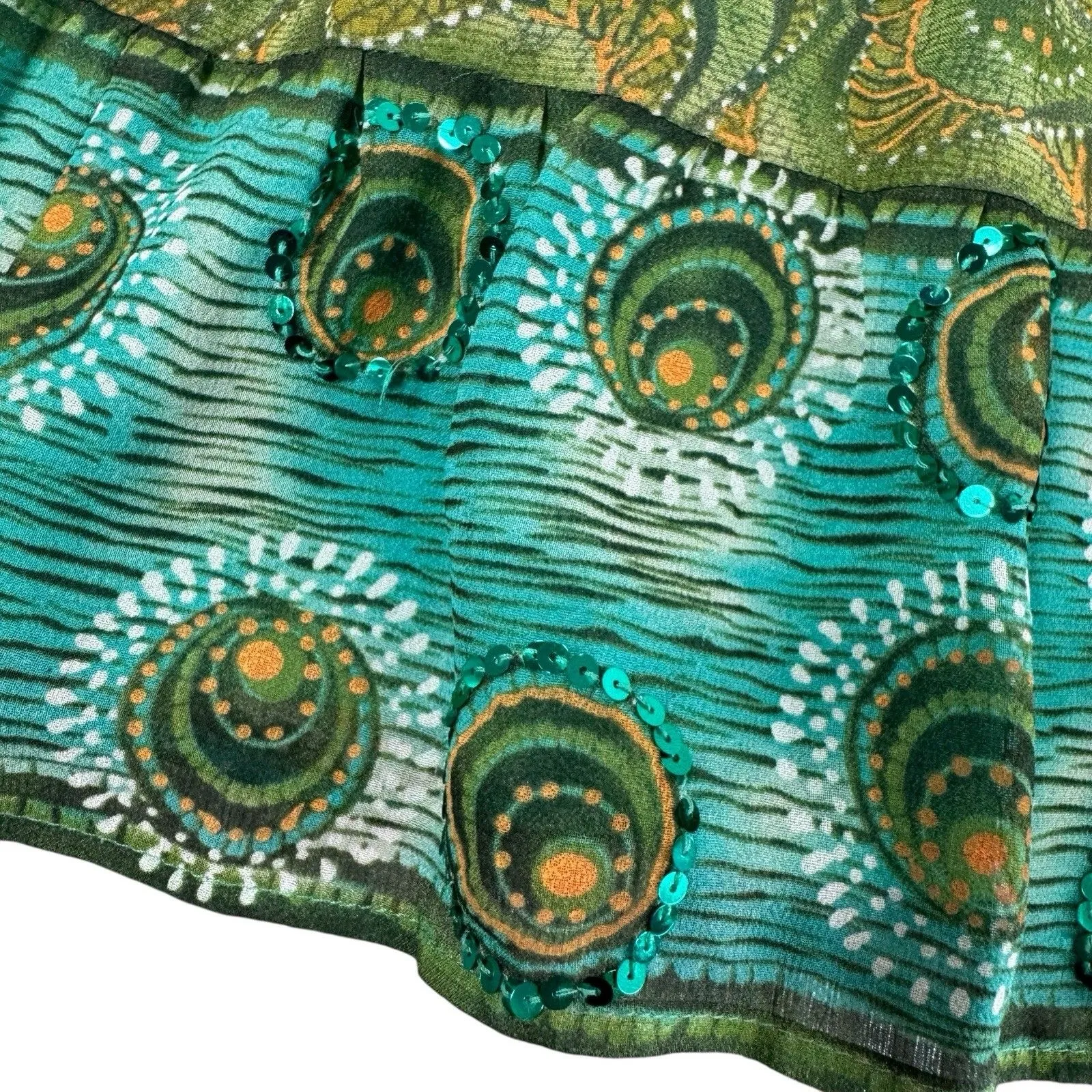Coldwater Creek Silk Maxi Skirt Size S Green Sequin Forest Fairy Goblin Boho Y2K - Image 2