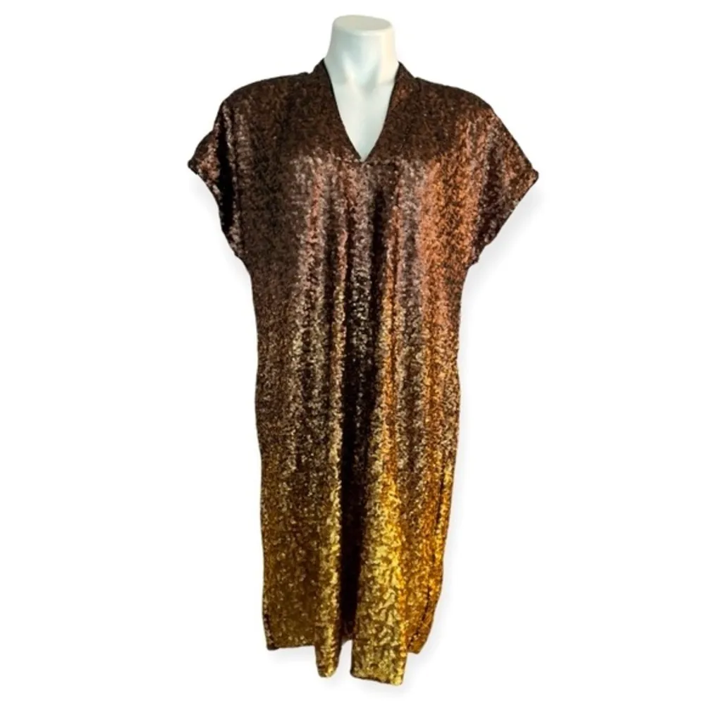 JOHNNY WAS Ombre Gold Sequin Alma V-Neck Dress Size L NEW - Image 3
