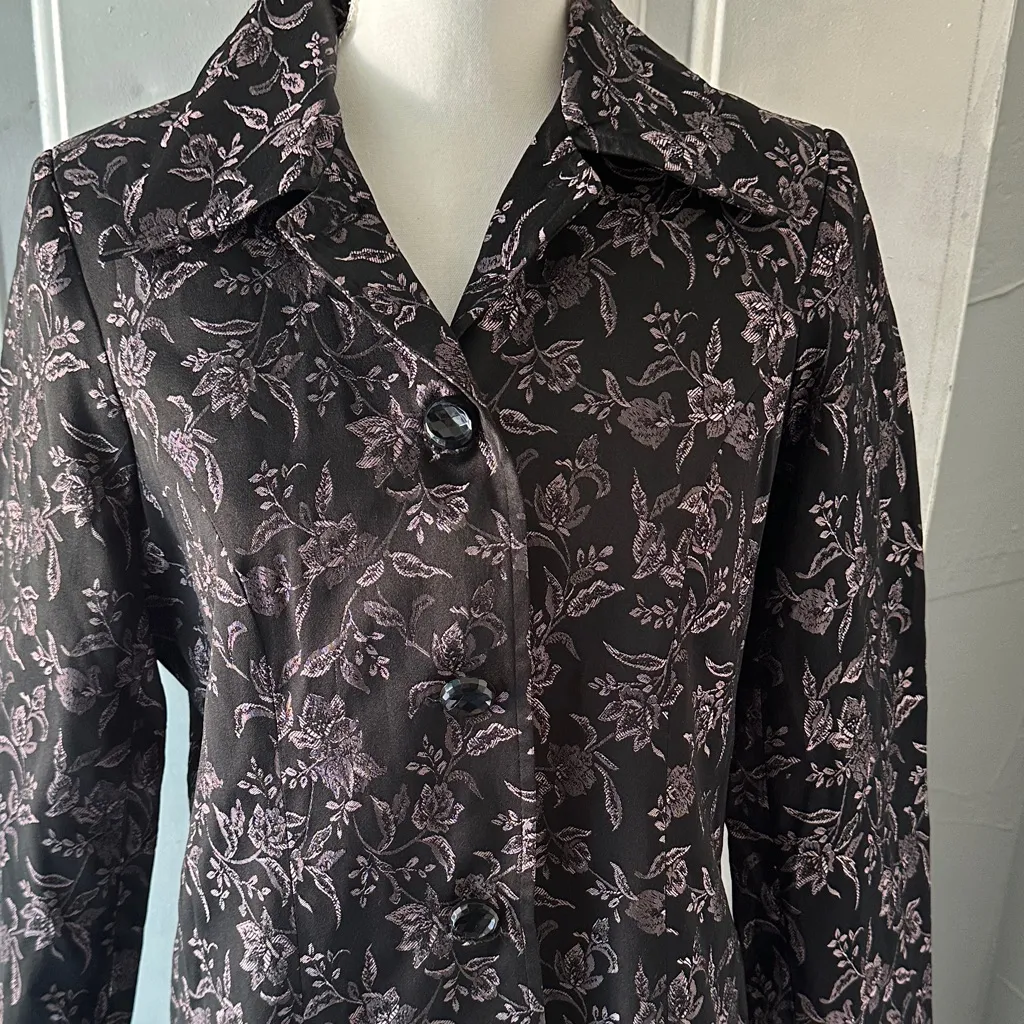 Vintage Notations Floral Longline Blazer – Elegant 90s Statement Piece - Image 3