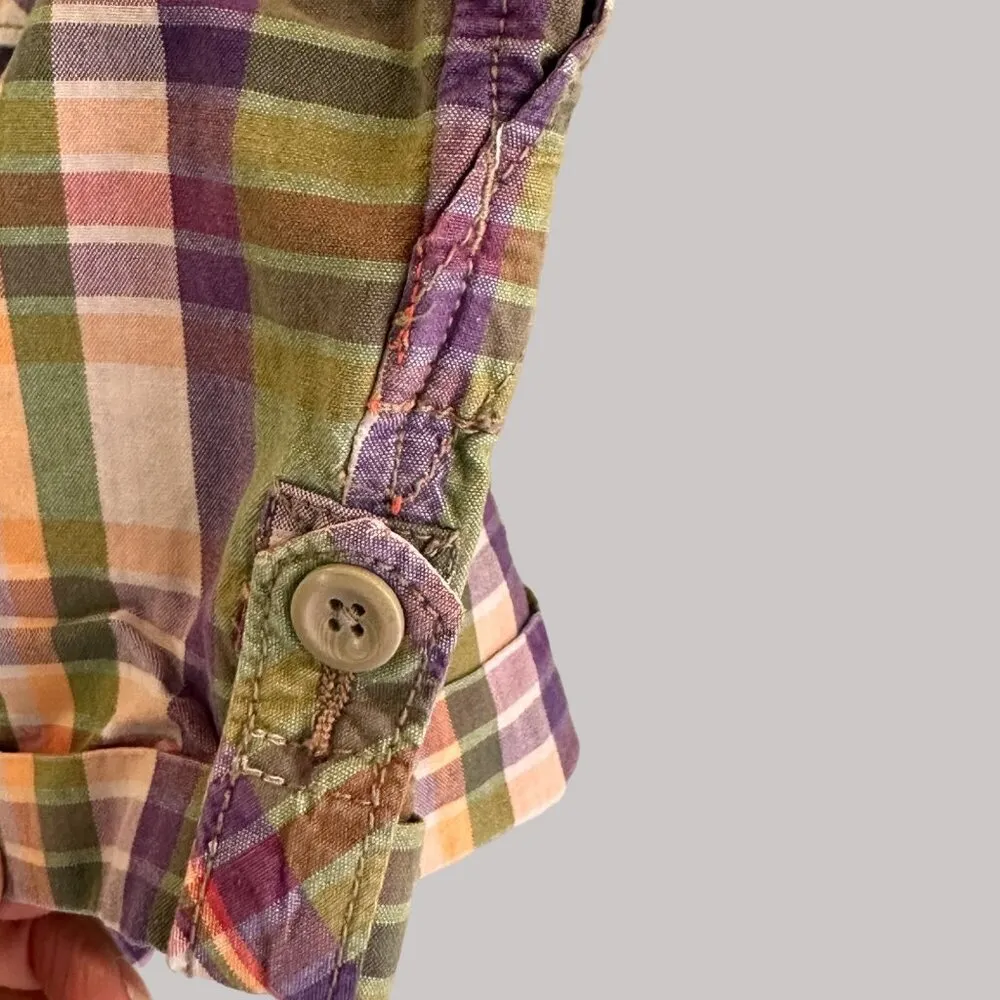 American Eagle Size 14 Plaid Print Cotton Summer Shorts Button Accents Pockets Green - Image 11