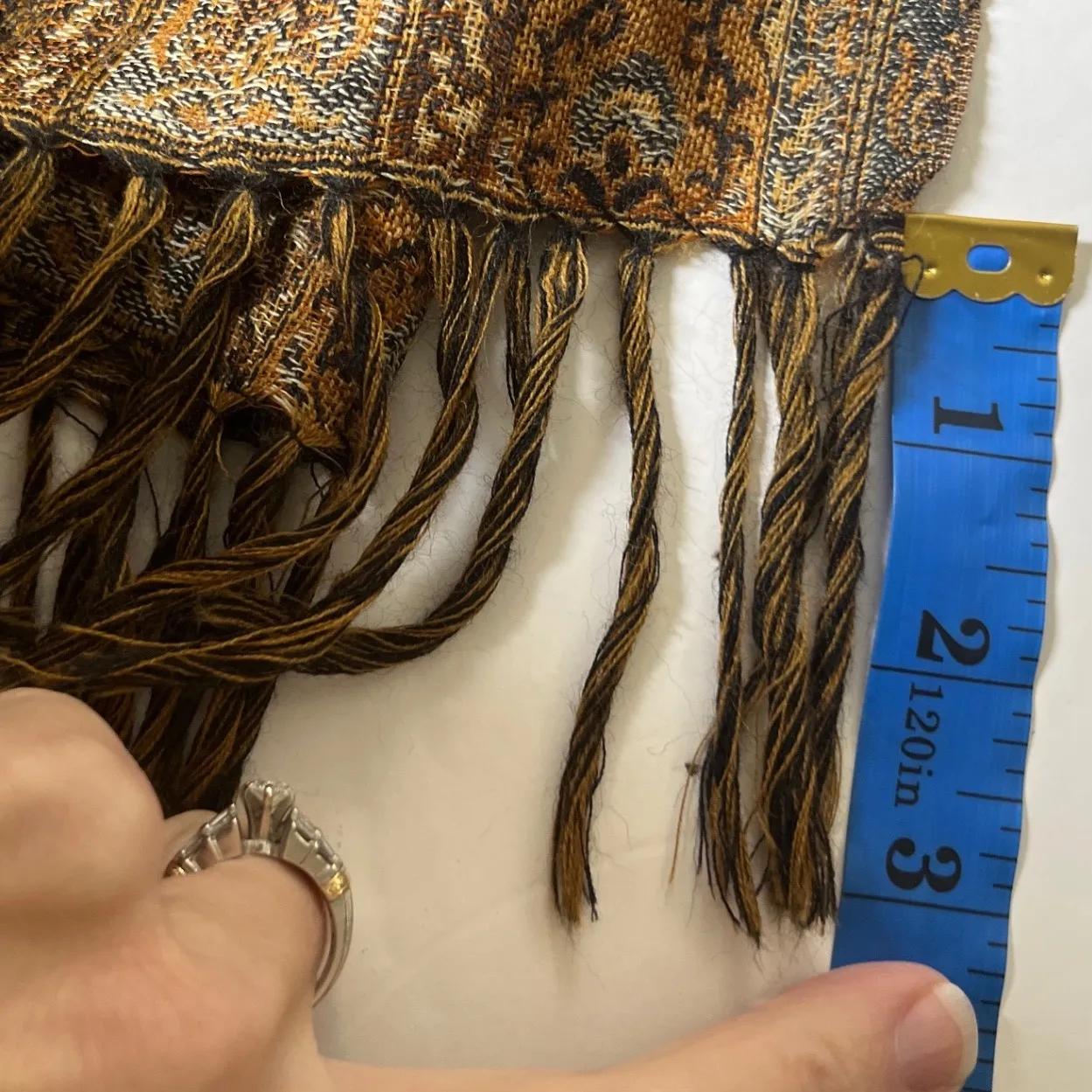 Boho Serpent Paisley Fringe Shawl Wrap Wool Blend Black Gold Soft Drape Womens - Image 9