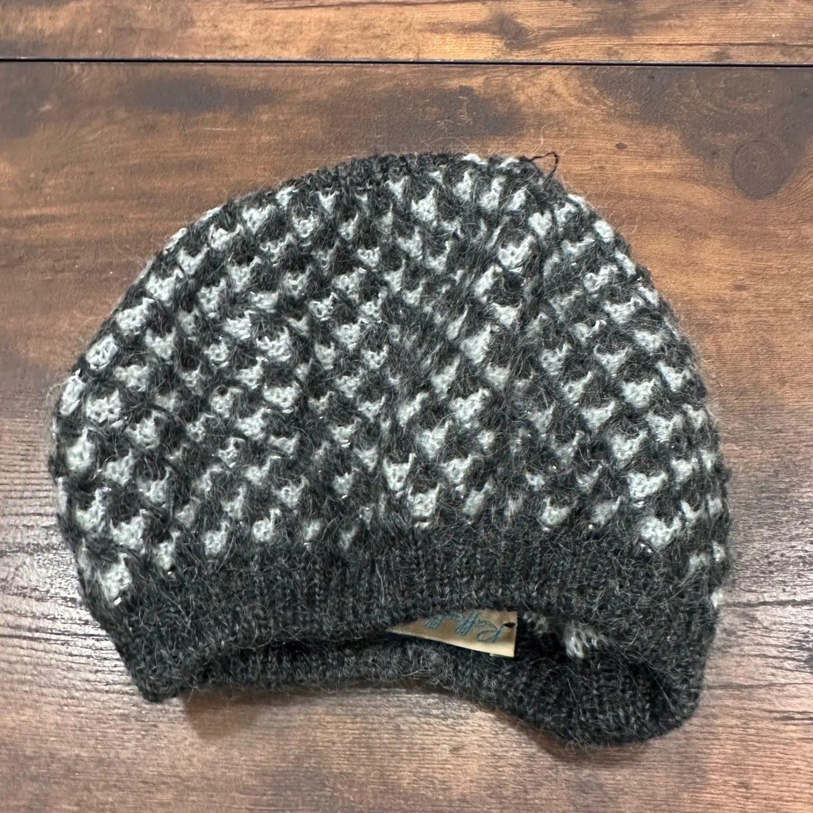 Raffaello Bettini Womens Knit Beret Hat Charcoal Grey Mohair Blend Made in Italy Black - Image 2