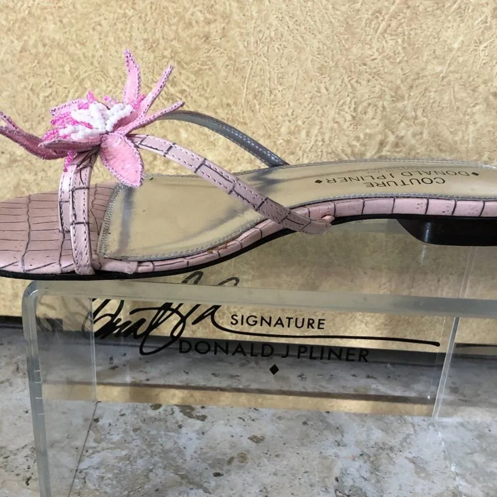 Donald Pliner Pink Couture Kogi Gator Leather Embellished Sandals $245 Shoe Flat Size 7.5 - Image 4