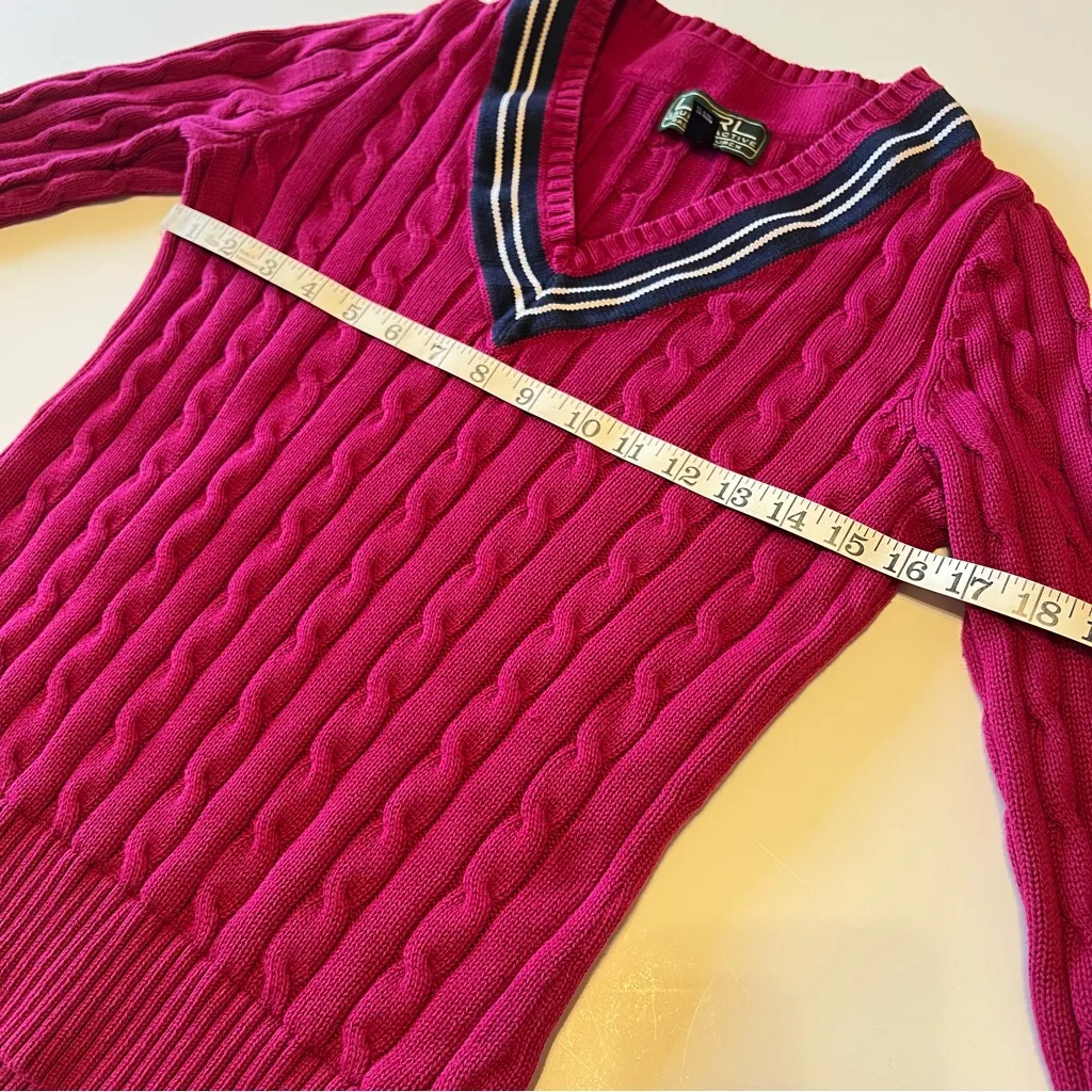 Ralph Lauren Lauren Active Collection Y2K Tennis V Neck sweater cableknit, sz S - Image 10