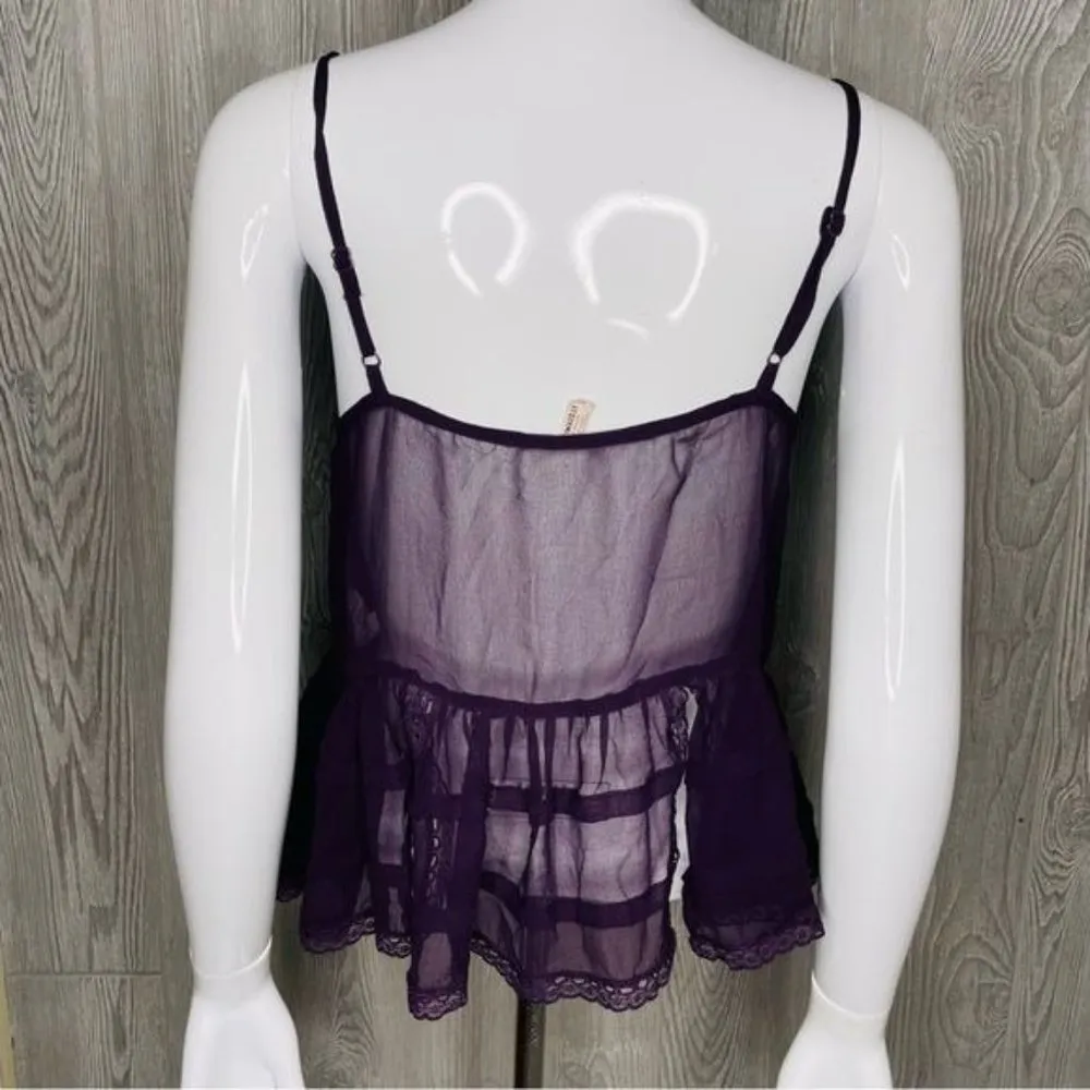 intimately free people purple sheer lingerie top sleep shirt lace sheer small - Image 2