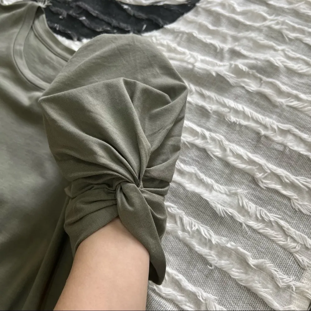 Summersalt The Luxe Pima Cotton Twist-Sleeve T-Shirt Dress Sz M Green Casual EUC - Image 3