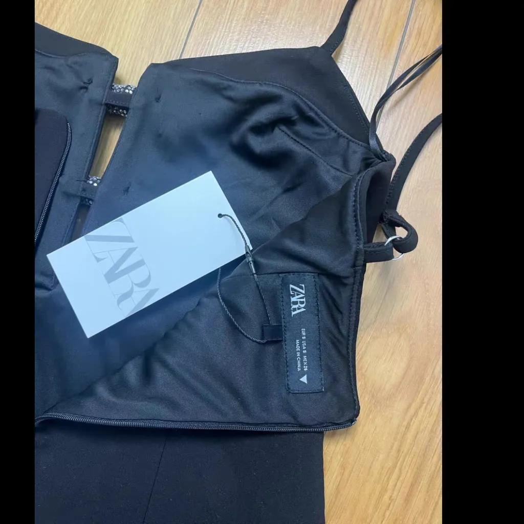 Zara S Black Silver Sparkly Bow Mini Dress NWT Small - Image 6