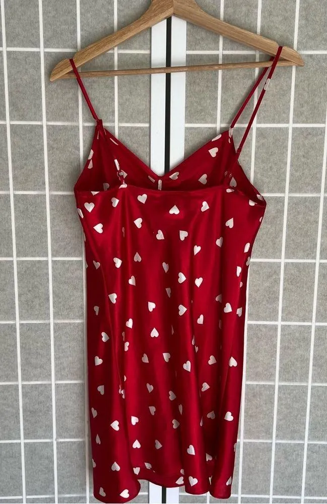 Intimates slip dress nightie night gown Red with white hearts XS - Image 2