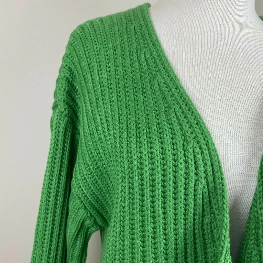 Code X Mode Cardigan Sweater S‎ Chunky Knit Green Open Oversized New - Image 2