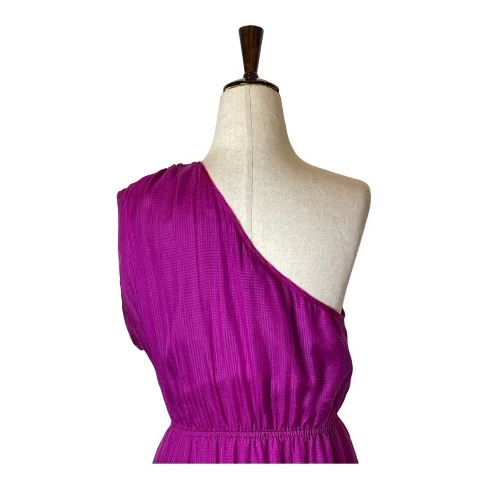 Charlie Jade Anthropologie Pink Silk One Shoulder Ruffle Hem Mini Dress S‎ - Image 4