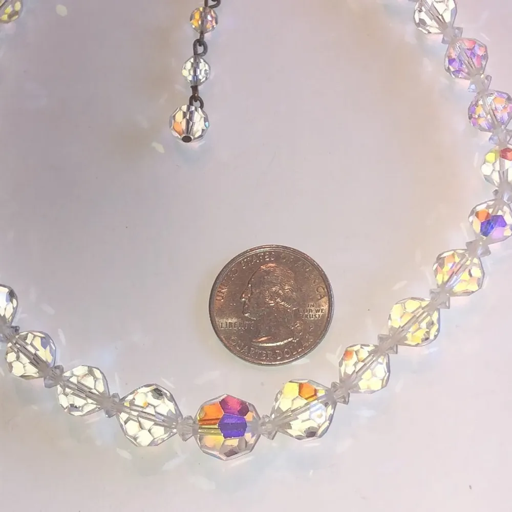 Coro Vintage AB Rainbow Coated Clear Beaded Boho Retro Necklace - Image 3