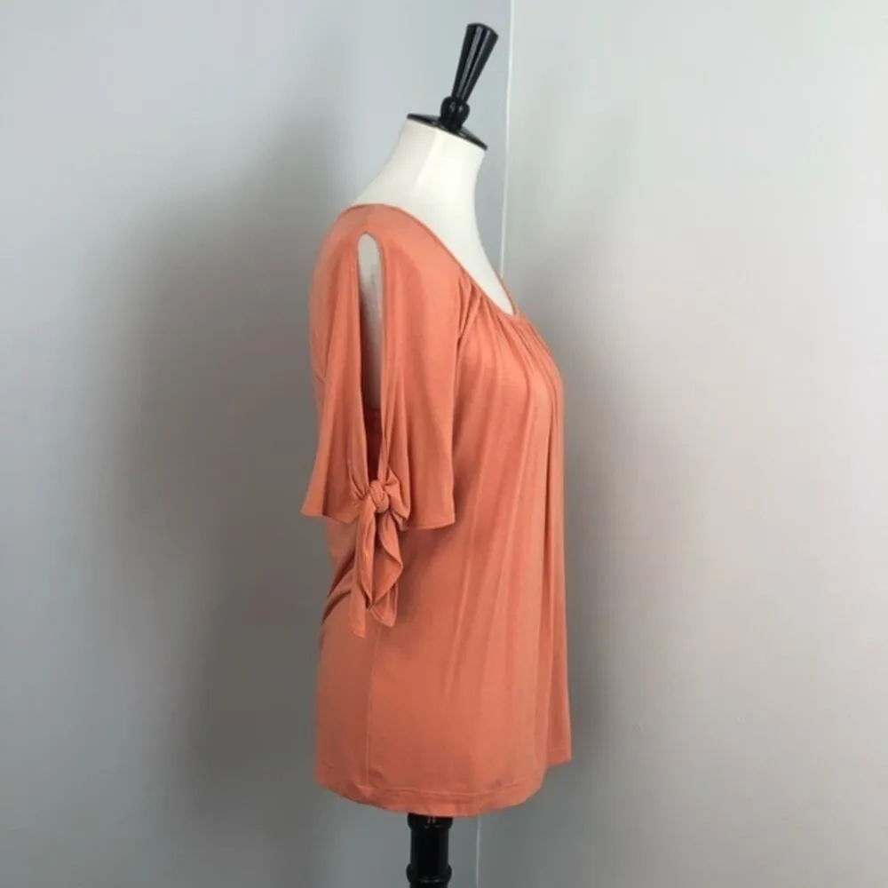 St John Orange Chinched Scoop Neck Slit Tie Sleeve Blouse Shirt Size Small - Image 3