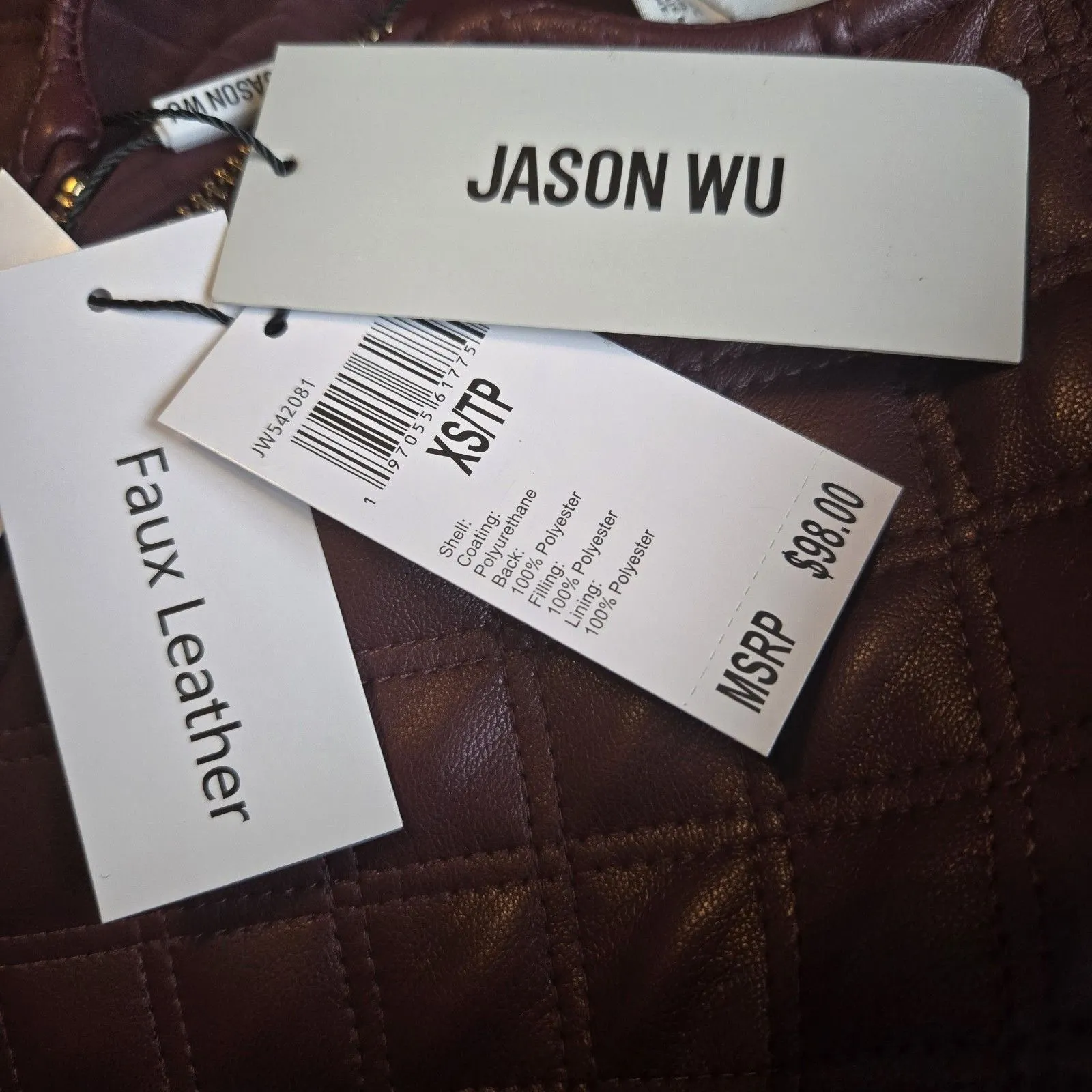 Jason Wu Quilted Faux Leather Cropped Jacket Burgundy Women Size XS NWT MSRP $98 - Image 4