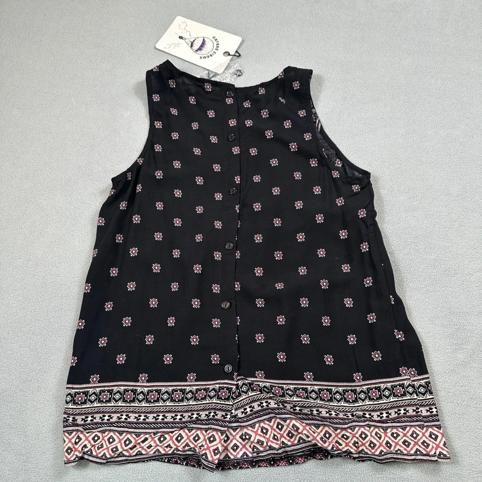 Oxford Circus Women Tank Top S Black Floral Sleeveless Casual Blouse Button Down - Image 2