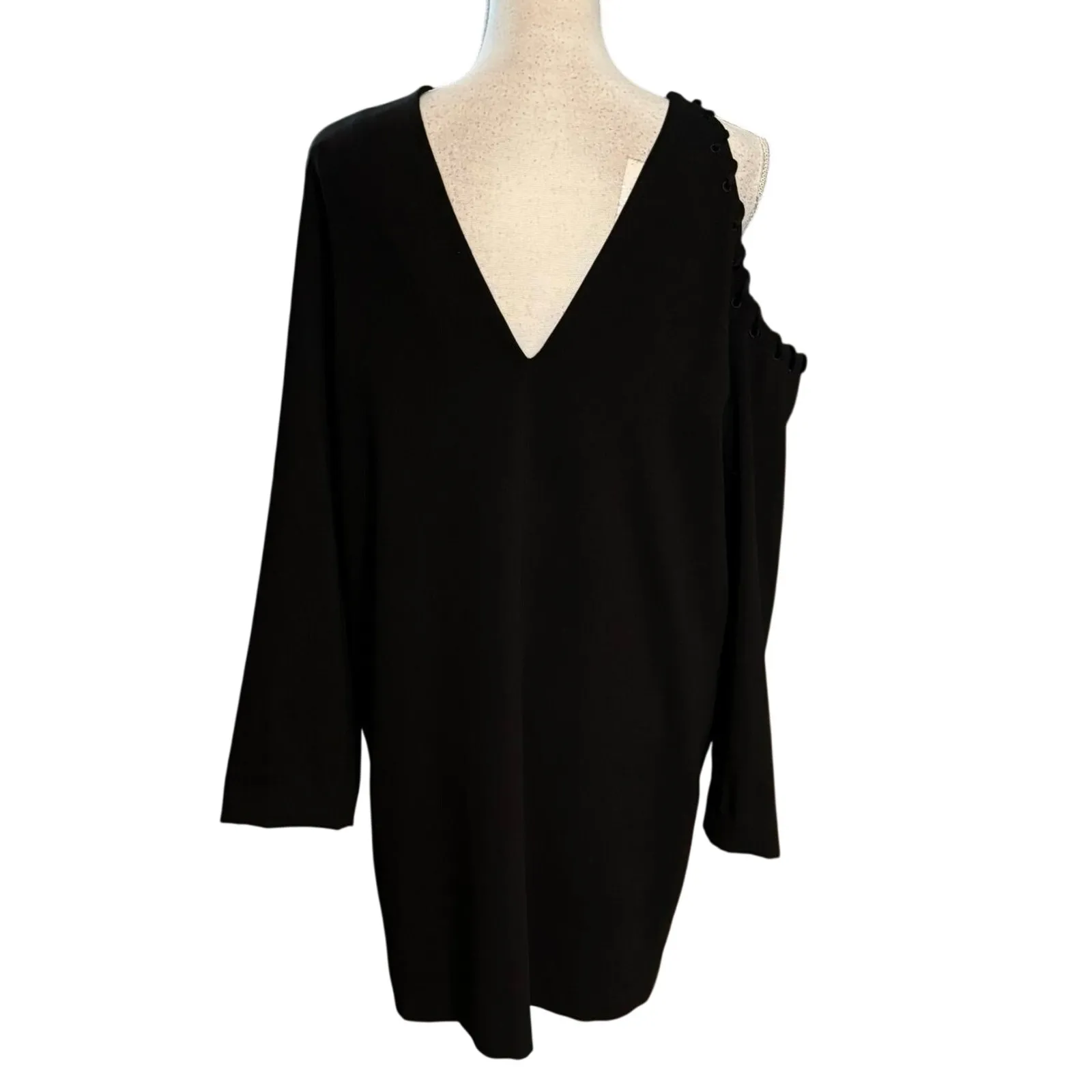 IRO  Size 42 US 10 Breen Shift Mini Dress Lace Up Open Shoulder Black - Image 4