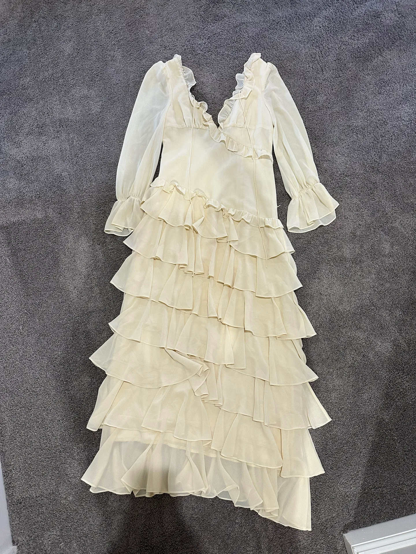 Anne Louise Boutique Ruffle Maxi Gown Tan Size 6 - Image 5