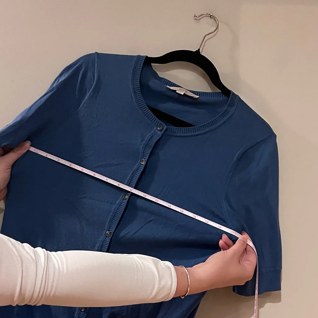 LOFT Blue Short Sleeve Button Up Sweater - Image 5