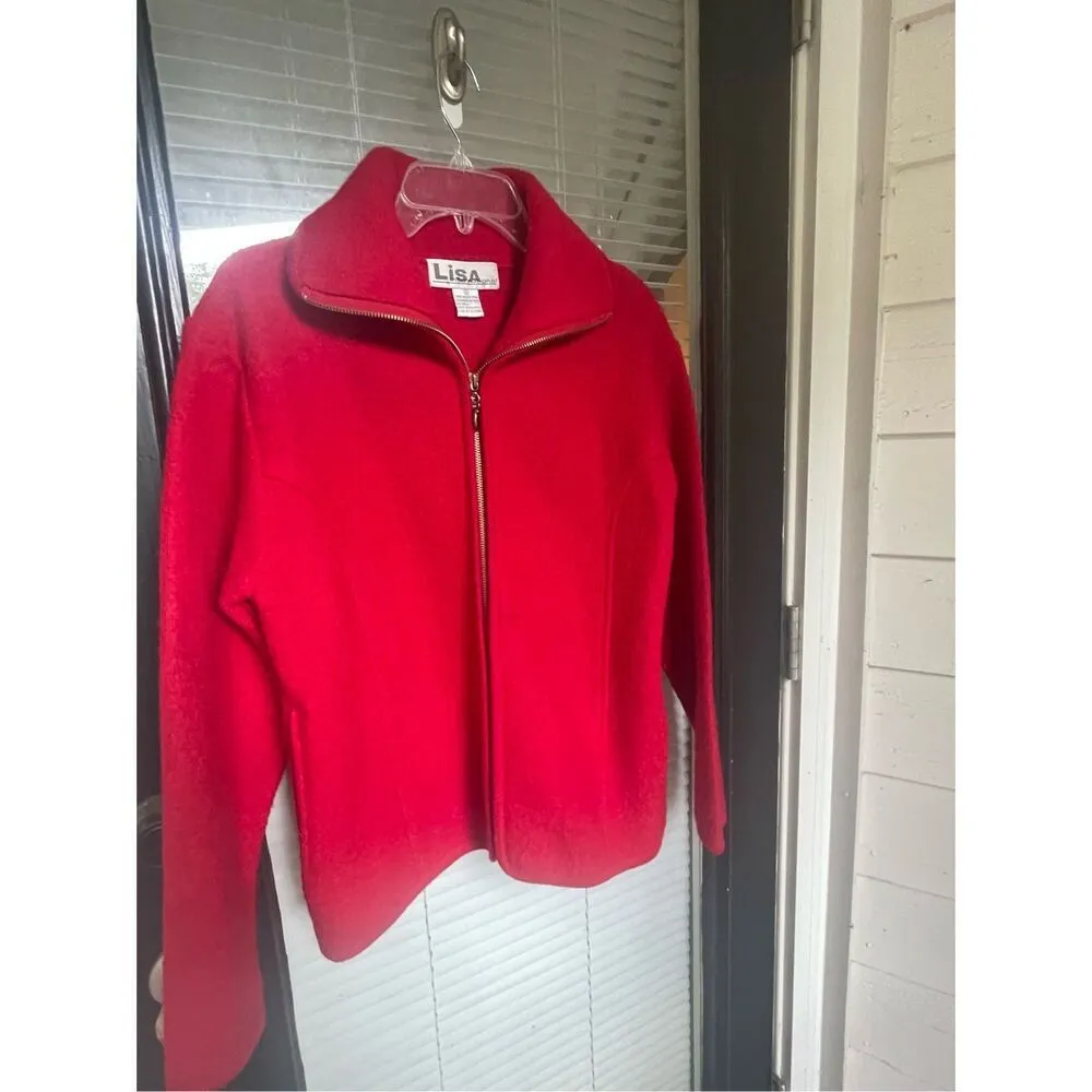 Lisa International 100% Boiled Wool Full Zip Jacket Red M Size M - Image 14