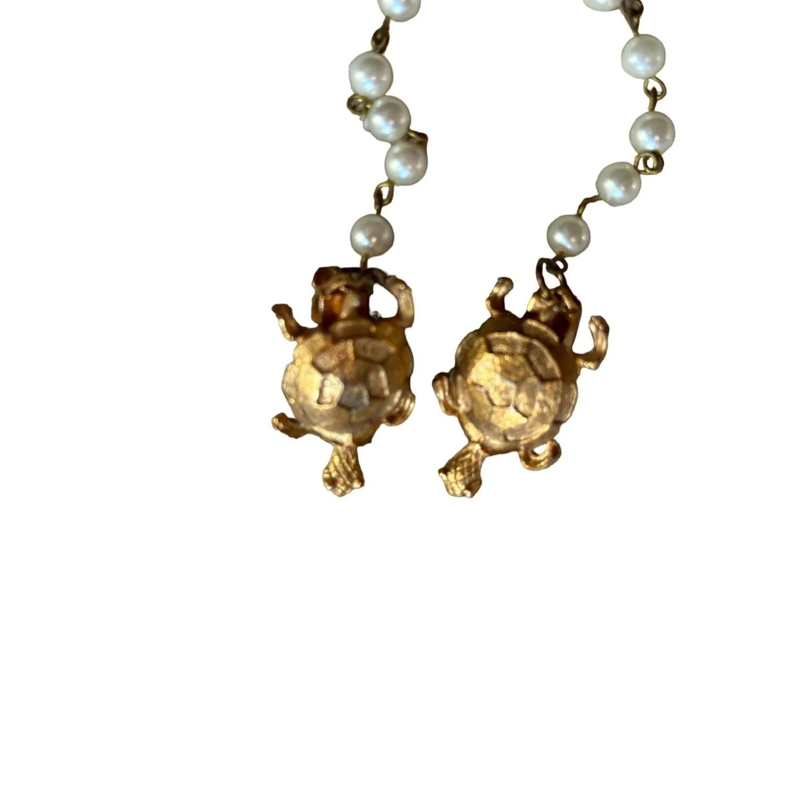 Vintage 1950s Sweater Guard Clip Faux Pearl Chain Gold Tone Turtle Rare - Image 7