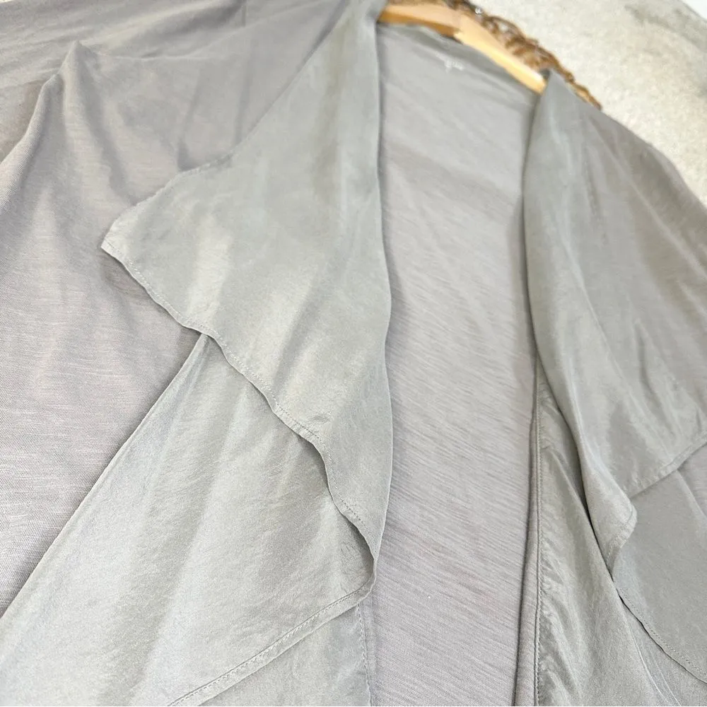 Garnet Hill Cardigan Waterfall Silk Ruffle Trimmed Open Front Drape Purple XL - Image 6