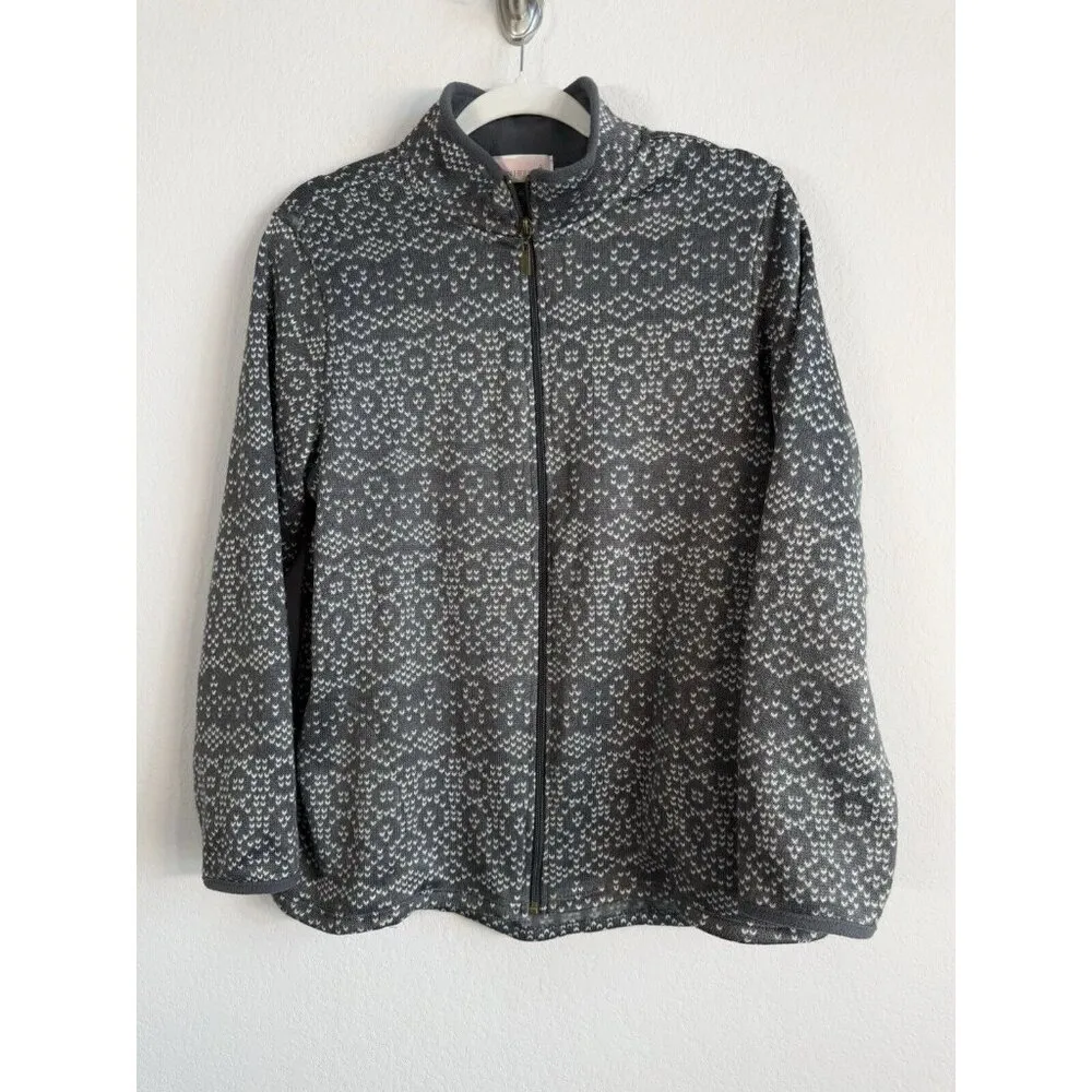 Stan Herman Fleece Jacket Women's Large Geometric‎ Gray Zip Up Mock Neck Casual - Image 13