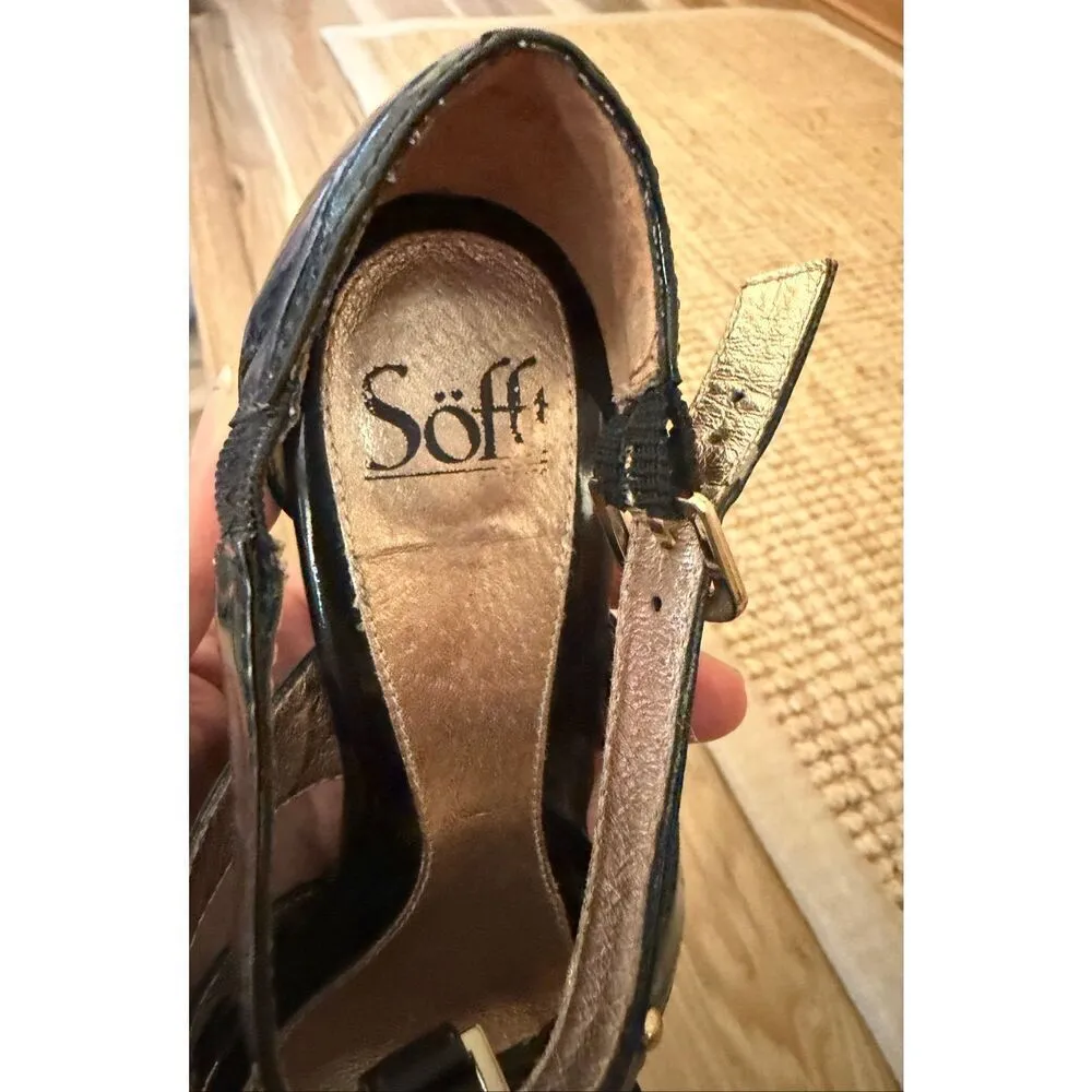 Sofft Black Patent Leather Strappy Platform Sandals Heels Womens 7M Black Size 7 - Image 5