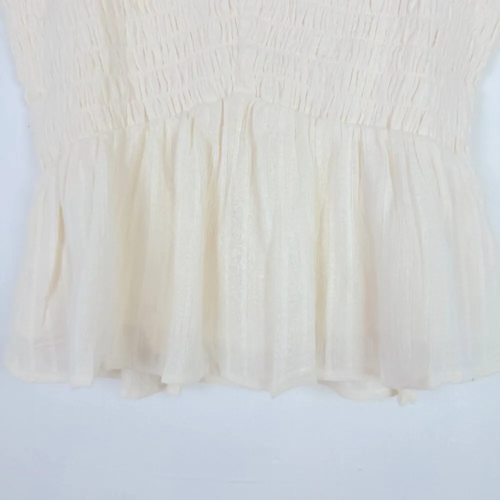 NWT Aerie Smocked V-Neck Babydoll Top Cropped Ivory Size Small S NEW - Image 4