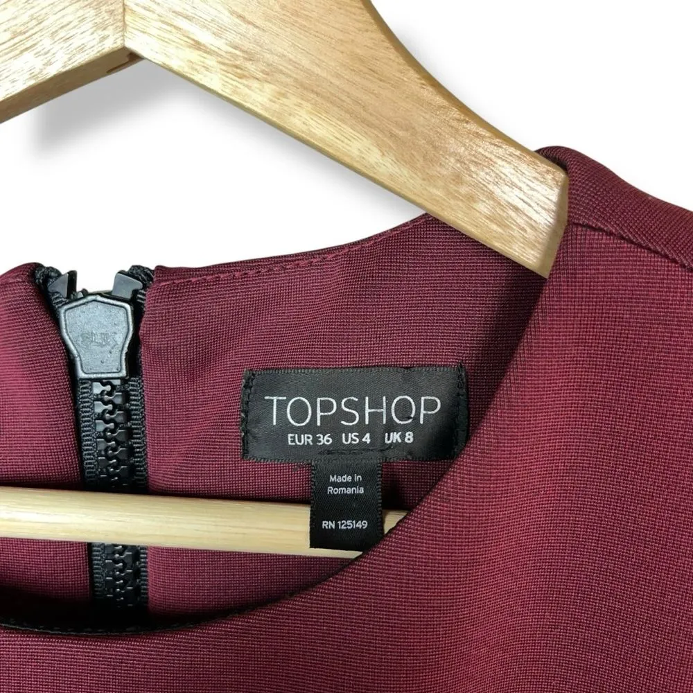 Topshop Burgundy Wine Sleeveless A-Line Scuba Dress - Image 9