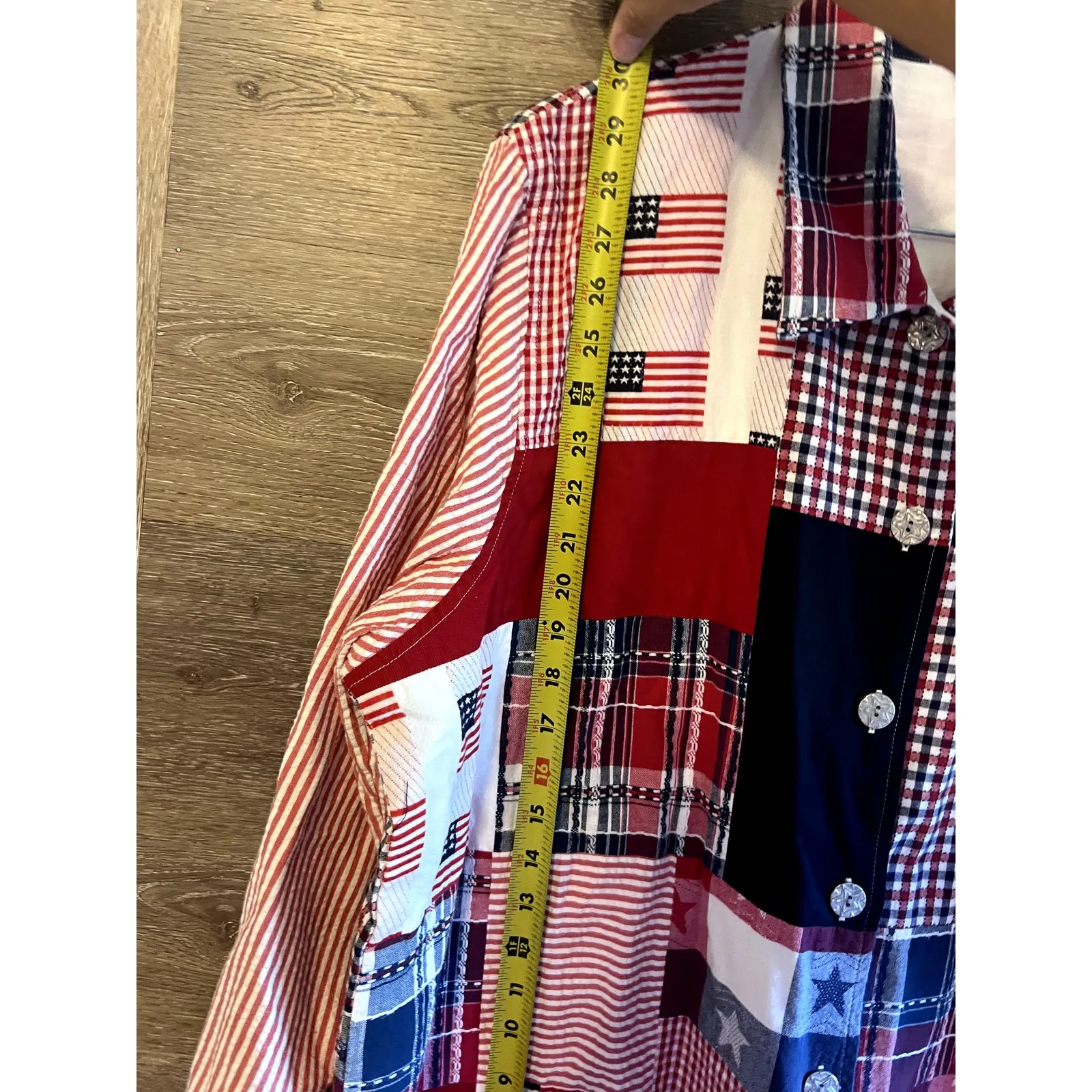 Vintage Patchwork American Flag Patriot 4th July Blouse Plus 1X Long Sleeve Red Size XL - Image 8