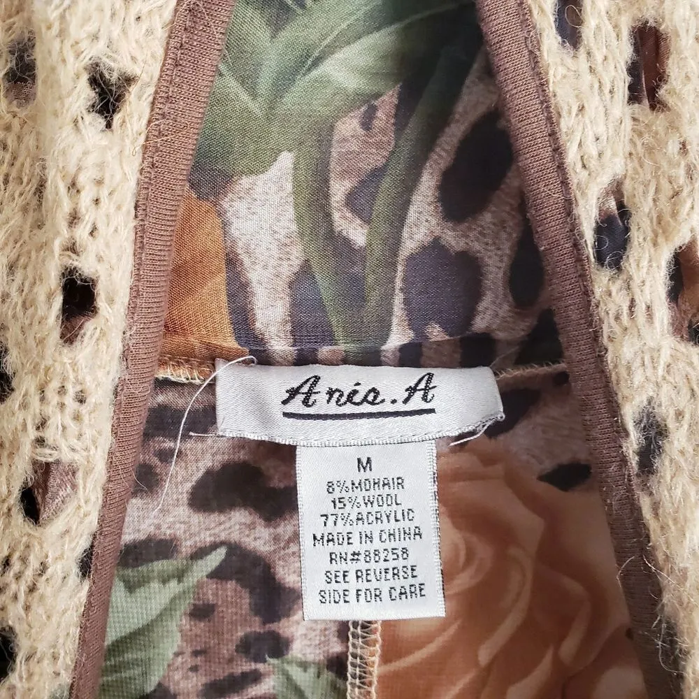 Anis A Artsy Leopard Print Sheer Embroidered Panel Flowy Knit Cardigan - Image 5