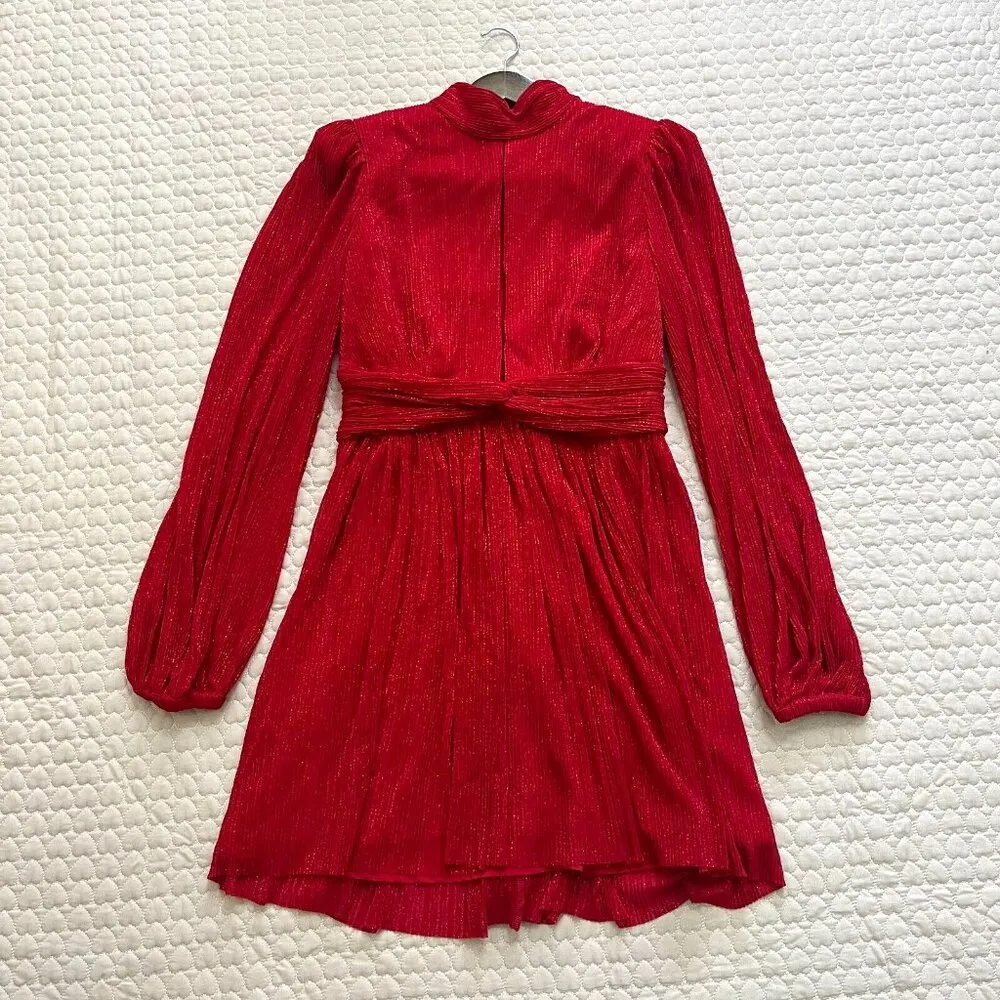 NWOT Rebecca Vallance Samantha Plisse Mini Dress Red Glitter Sparkle Holiday 8 - Image 5