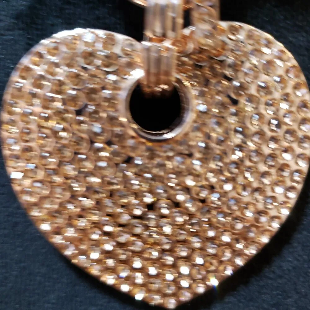 Women's Gold Tone Rhinestone Heart Pendant with Bold Chain Necklace w/ Earrings - Image 7